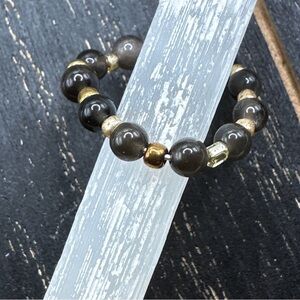Golden obsidian gold beaded boho ring